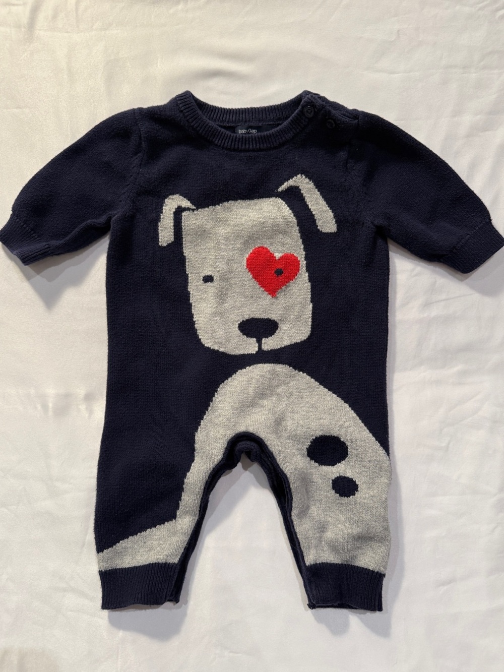 Baby Gap Knit Puppy Heart Romper 0-3M Baby Unisex Cute Dog Button Shoulder Snaps